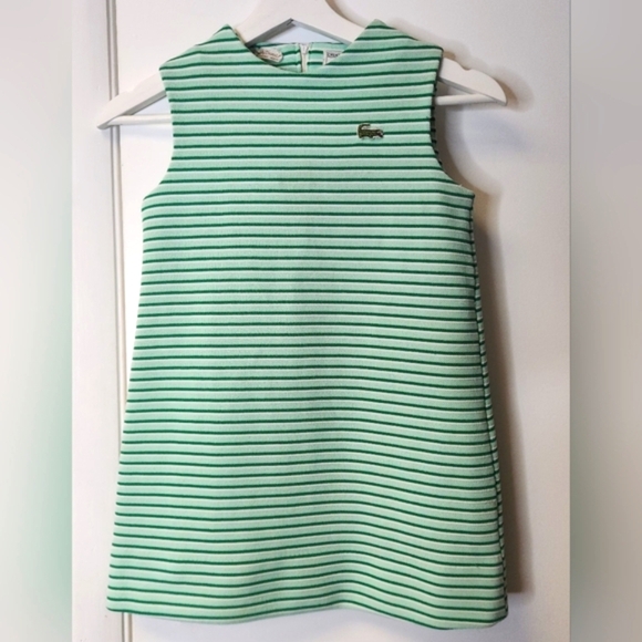Lacoste Vintage 60s Preppy Green And White Stripes Sleeveless Dress Size 10 - 12 - Picture 1 of 7